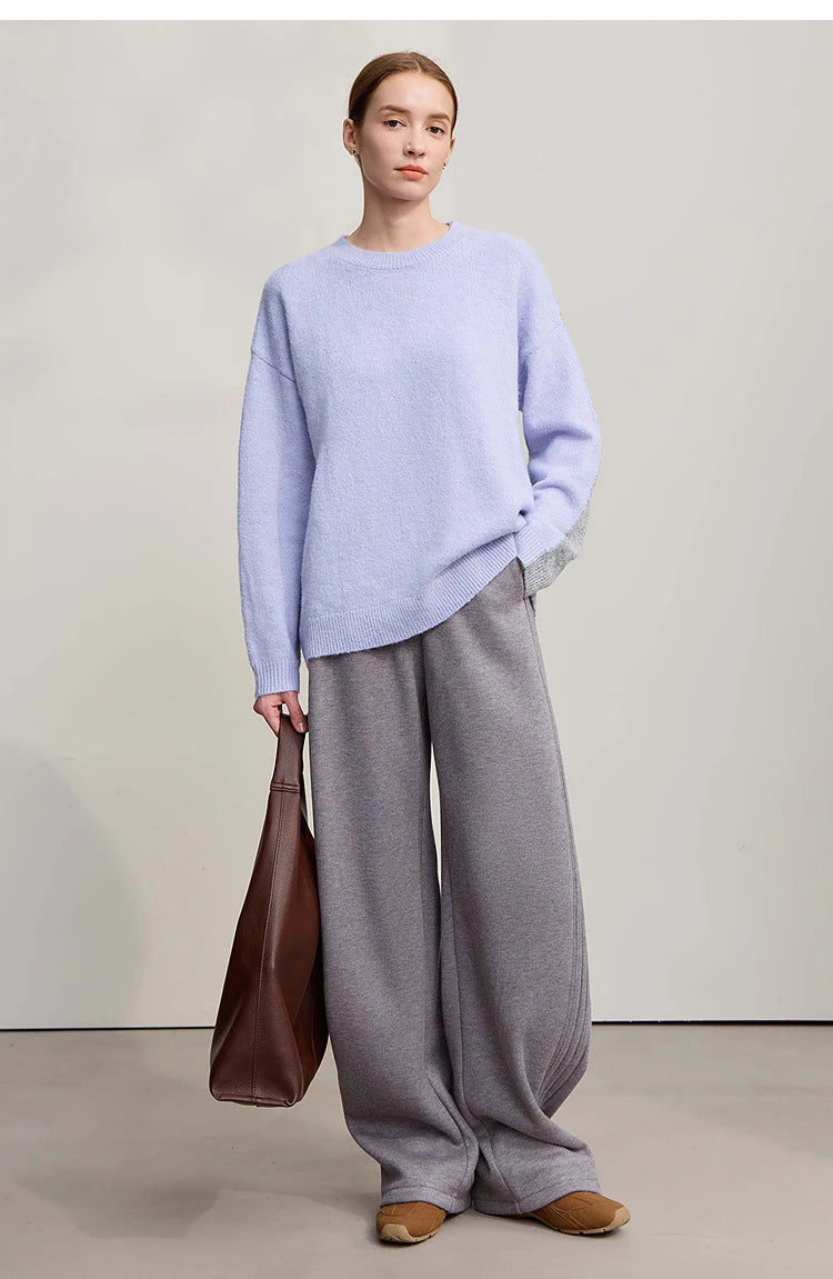 Damen-Pullover in Hellblau, langärmlig, locker geschnitten, mit grauen Kombinierteil-Details