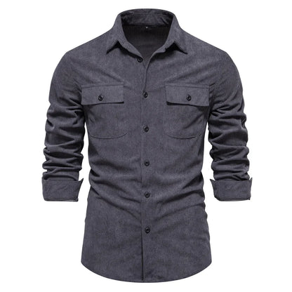 Herren Hemd aus feinem Cord mit Brusttasche für Business und Casual