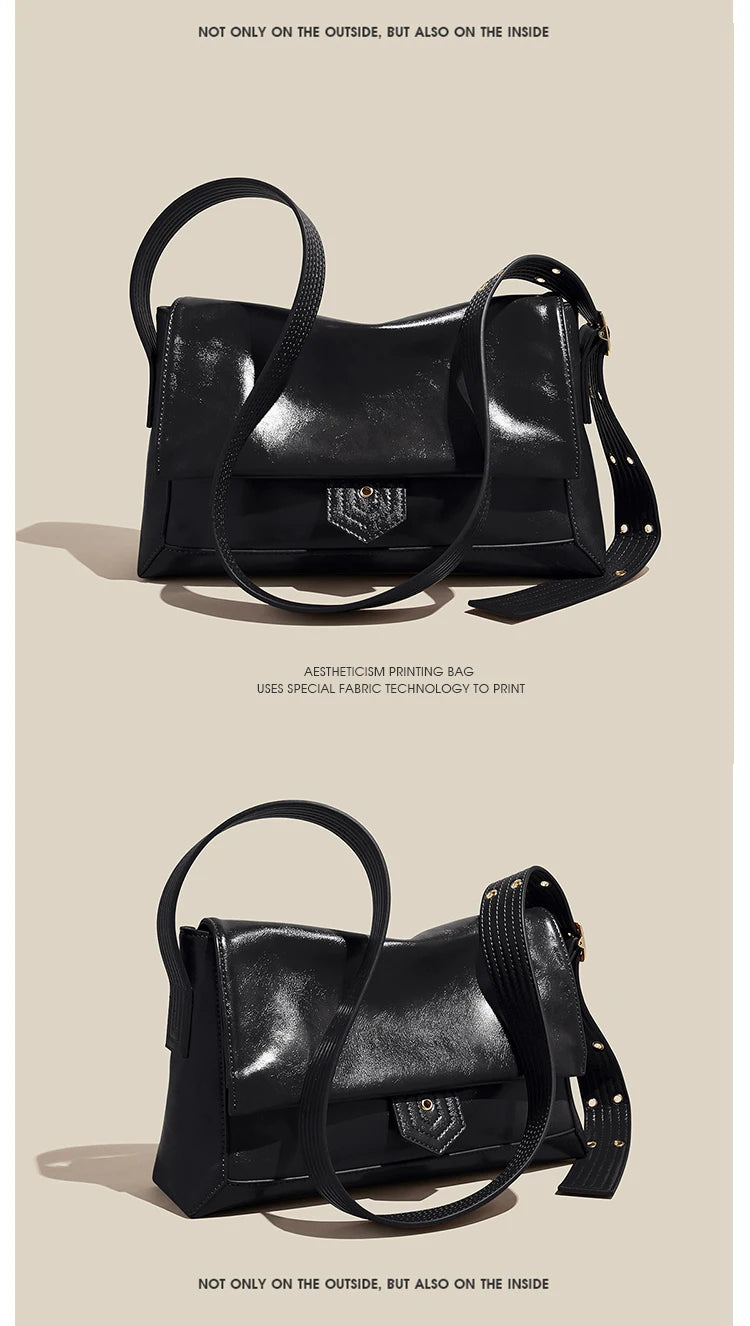 Damen Schultertasche aus Spaltleder und PU im Retro-Stil