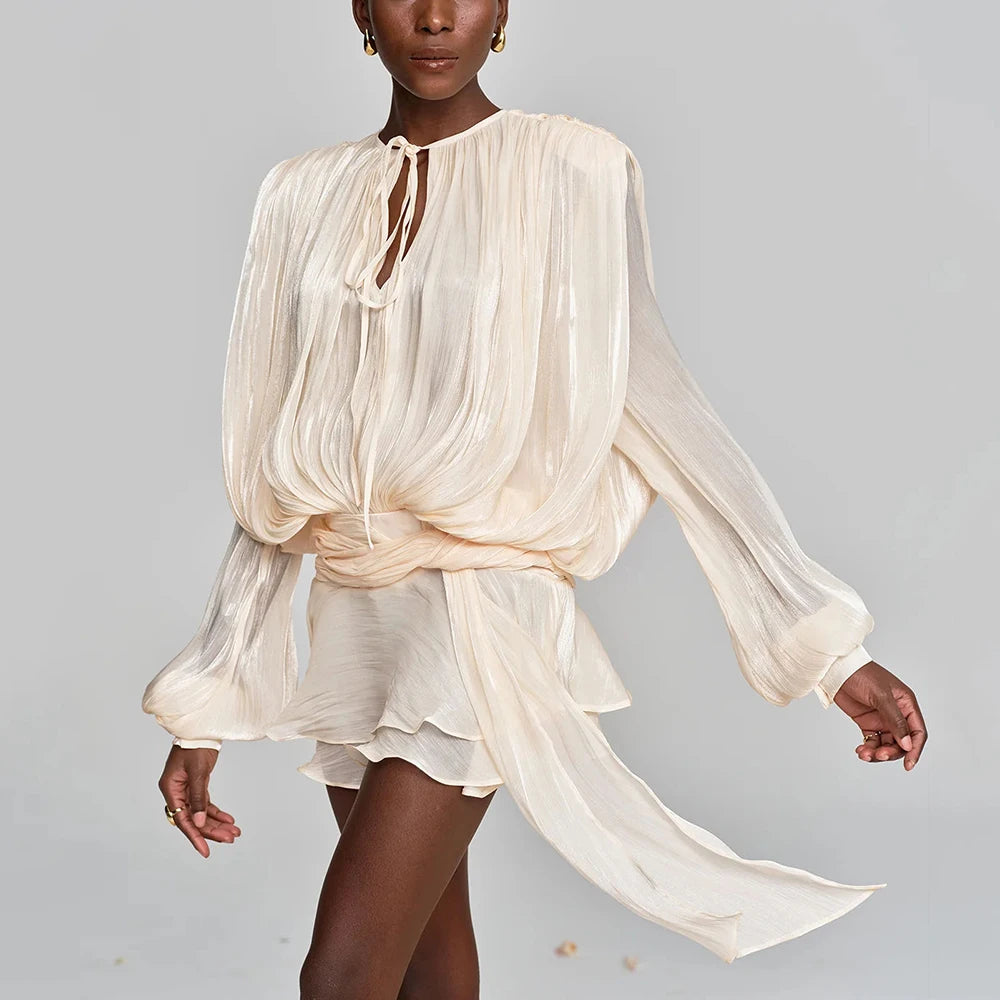 Elegantes Damen-Tunikakleid mit Rundhalsausschnitt, langen Ärmeln und Patchwork-Design