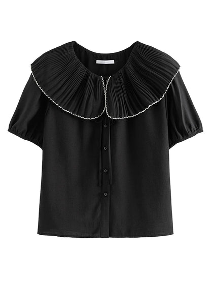 Elegante schwarze Bluse mit französischem Flair und figurformender Silhouette – Sommer-Textur für große Größen