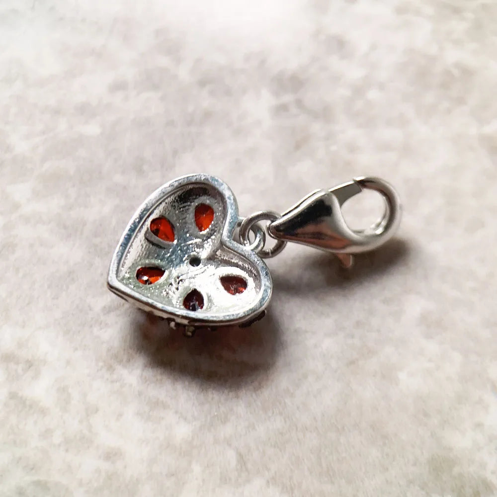 Damen-Charm-Anhänger Vintage Herz rot romantisch aus Sterlingsilber