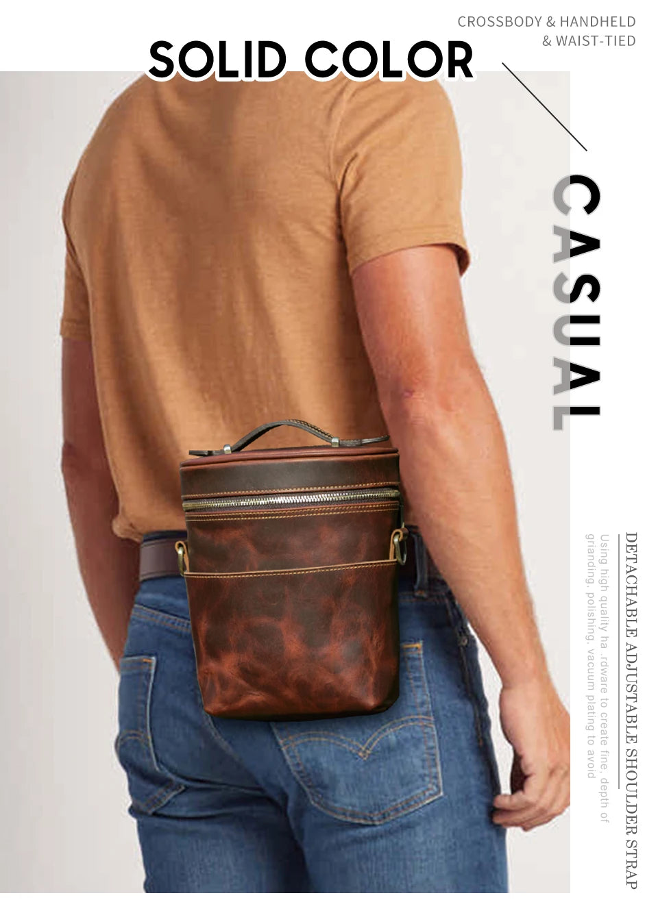 Herren-Crossbodytasche aus Leder, braun, am Oberkörper mit verstellbarem Schulterriemen