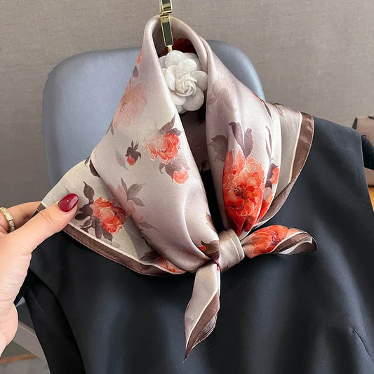 Damen Seidensatin Schal quadratisch Blumenprint Kopftuch Bandana Hijab Geschenk D