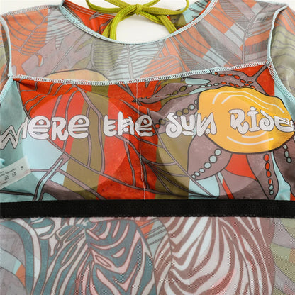 Damen-Badeanzug 3-teilig Print Langarm Sarong-Set gepolstert