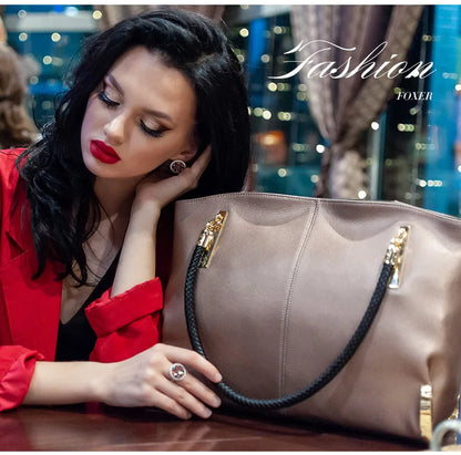 Damen Handtasche aus Rindsleder – Elegante Schultertasche mit Reißverschluss und großem Stauraum