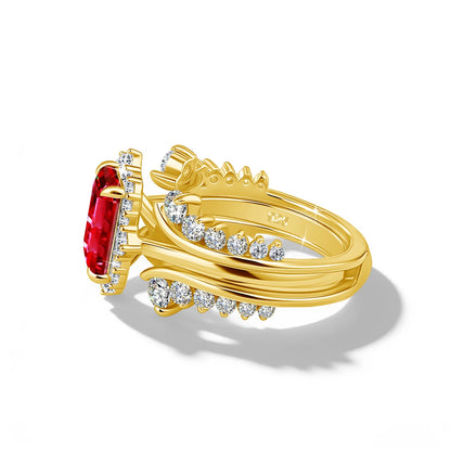 Damen-Verlobungsring-Set aus Moissanit im Smaragd-Schliff Halo-Umrandung 925er Sterlingsilber