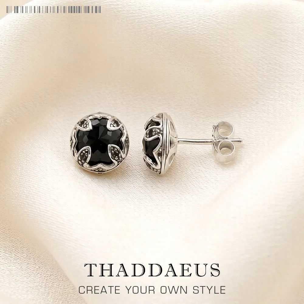 Damen-Ohrstecker Lotus schwarz glamourös Vintage aus Sterlingsilber