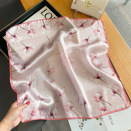 Damen Seidensatin Schal Tasche Kopf Bandana Halstuch bedruckt F