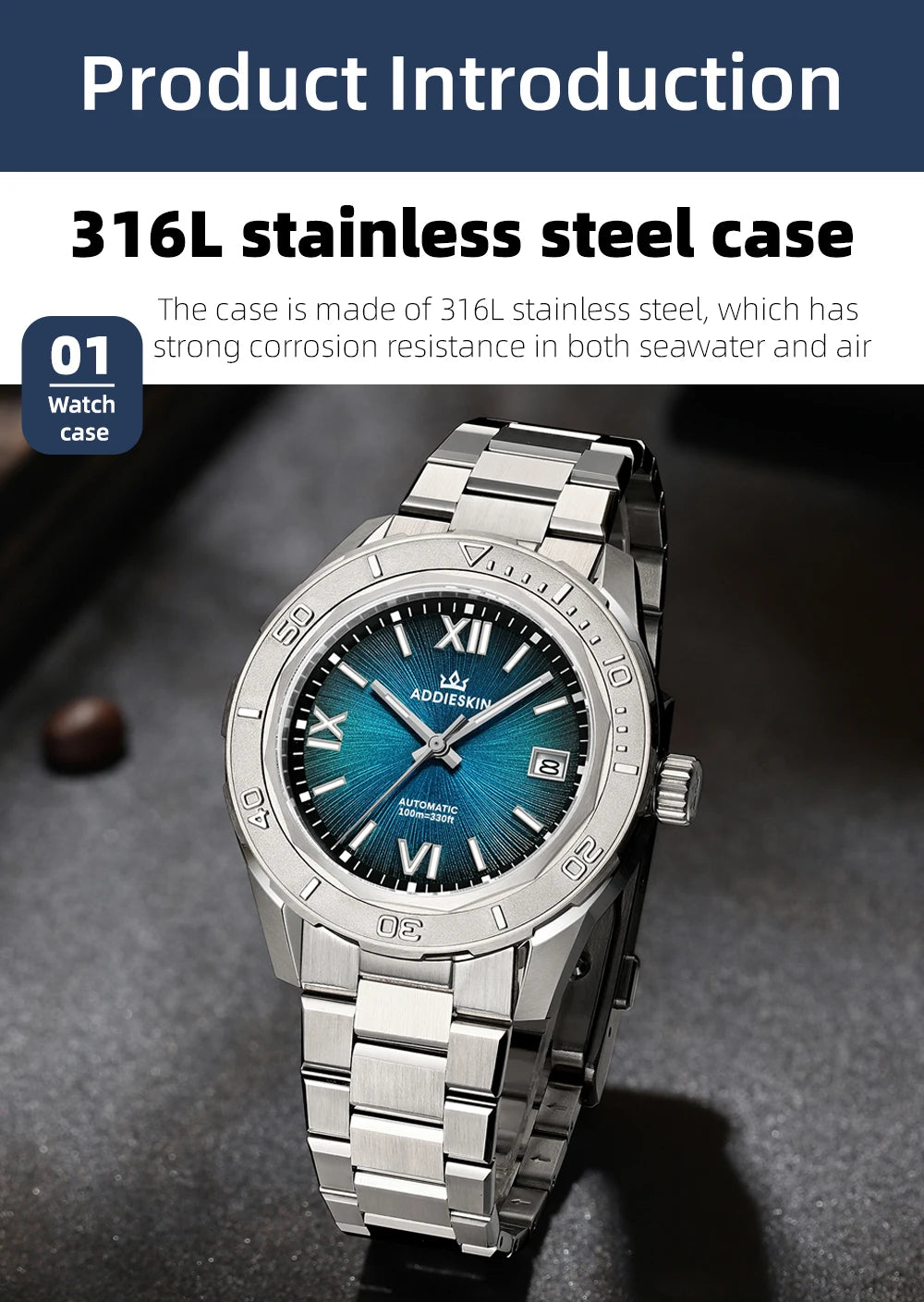 Herren-Automatikuhr mit Saphirglas und Deep-Blue-Zifferblatt