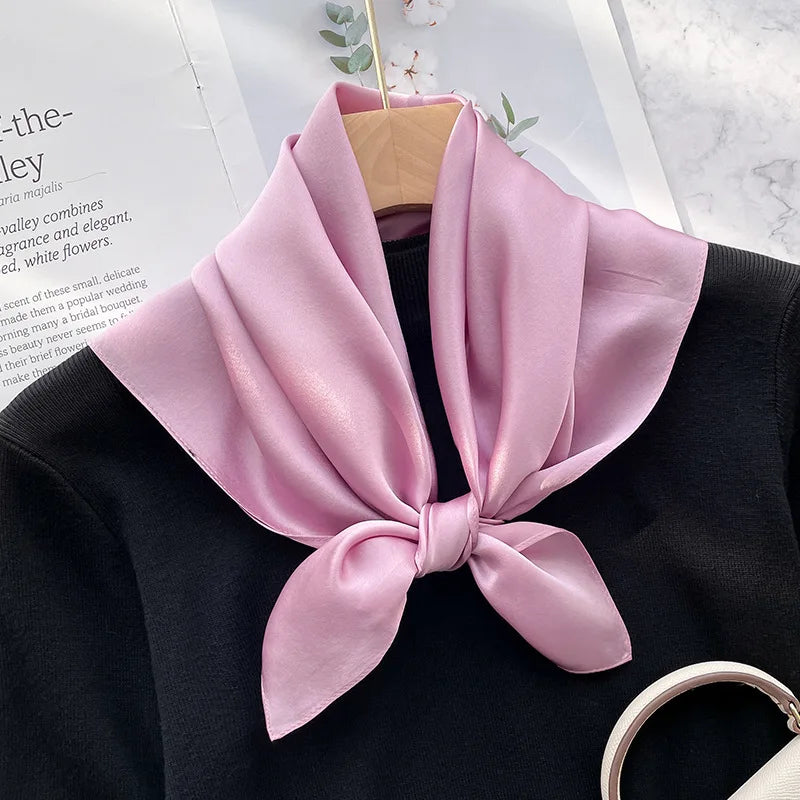 Damen Seidenschal 70cm einfarbig quadratisch weich Bandana Haarband natürlich