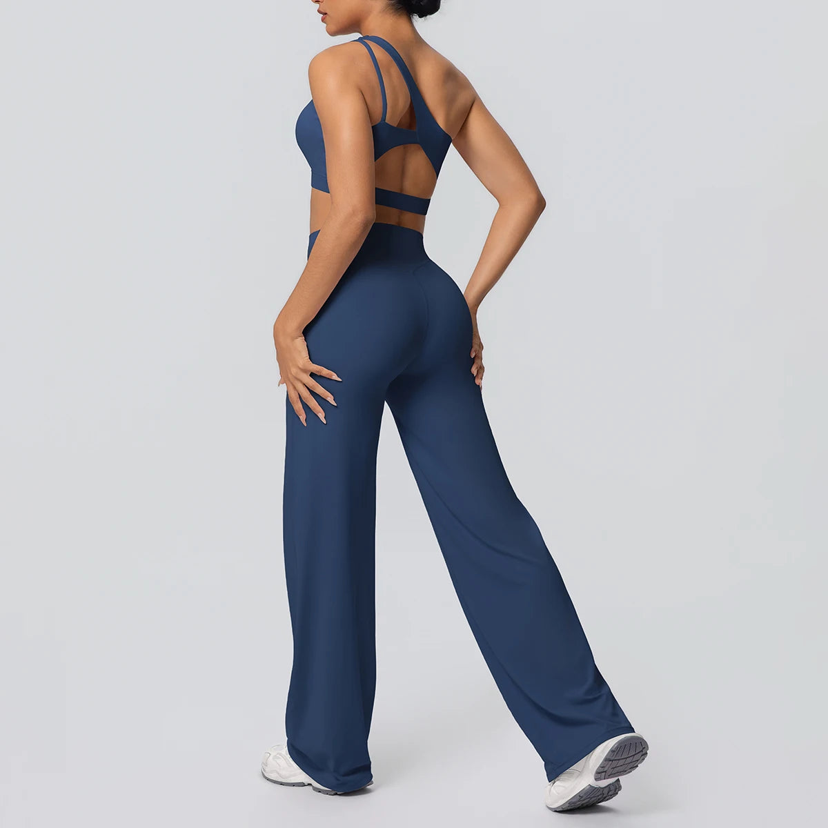 Sportset in Navy: High-Waist Leggings mit weitem Bein und ärmellosem Sport-Top mit Rückenausschnitt