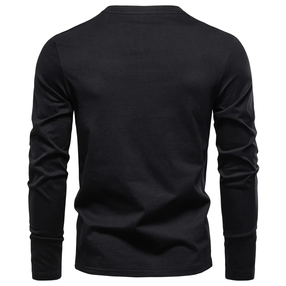 Herren-Langarmshirt mit V-Ausschnitt, schwarz, Rückansicht