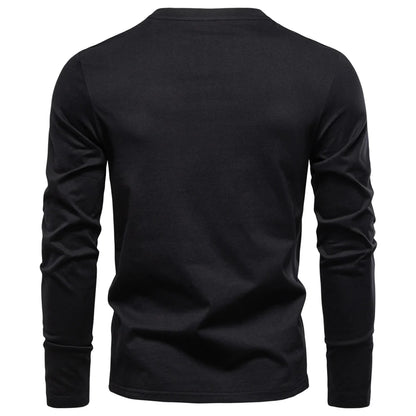 Herren-Langarmshirt mit V-Ausschnitt, schwarz, Rückansicht