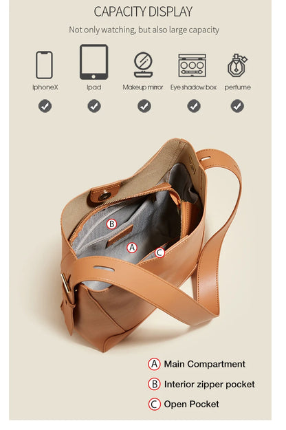 Damen Schultertasche aus Leder im klassischen Stil Große Tote für Büro
