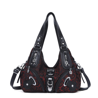 Damen-Schultertasche Leopardenmuster Vintage Stil Mit Top-Handle Griff Und Innenfach Für Smartphone