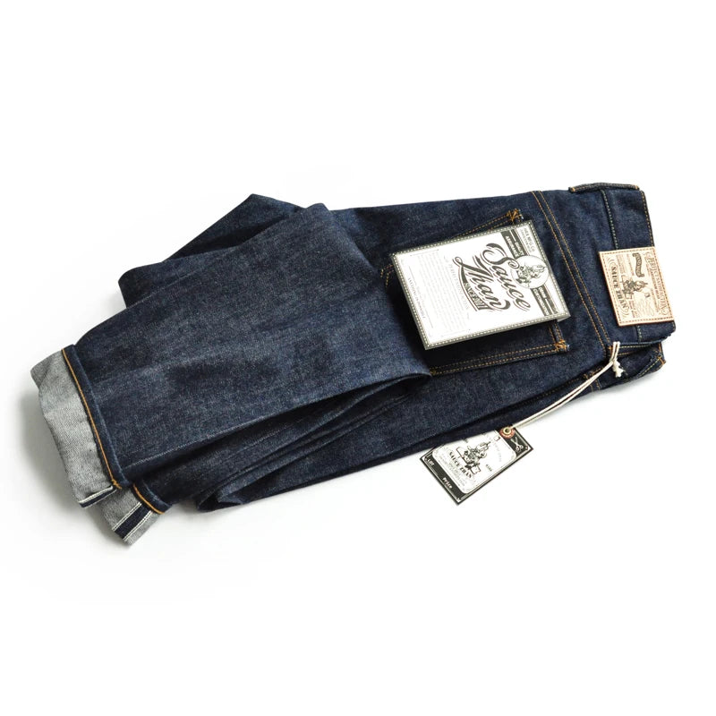 Herrenjeans aus unsanforized Selvedge Raw Denim mit Button Fly Slim Fit