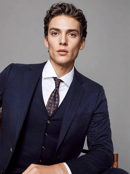 Elegante Herren-Anzughose in Tiefblau mit Streifenmuster – Slim Fit im koreanischen Stil für Büro und Hochzeit, auch in großen Größen erhältlich.