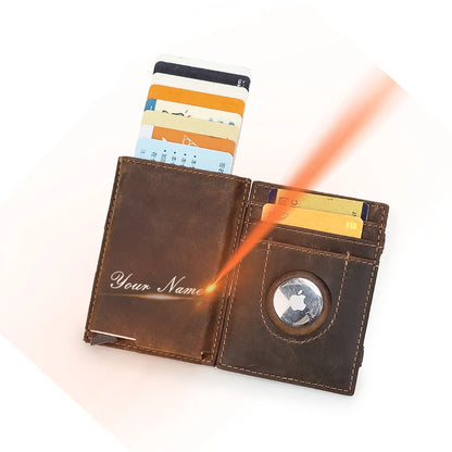 Herren Echtleder Geldbörse Vintage RFID Airtag Fach Aluminium Kartenhalter Business