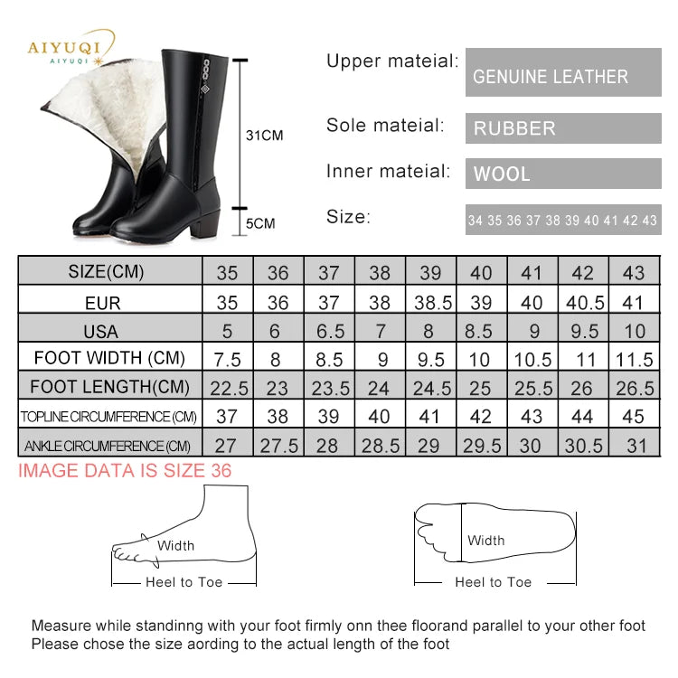 Größenauswahl für AIYUQI Winterstiefel mit Fußbreiten- und Längenangaben bis 43