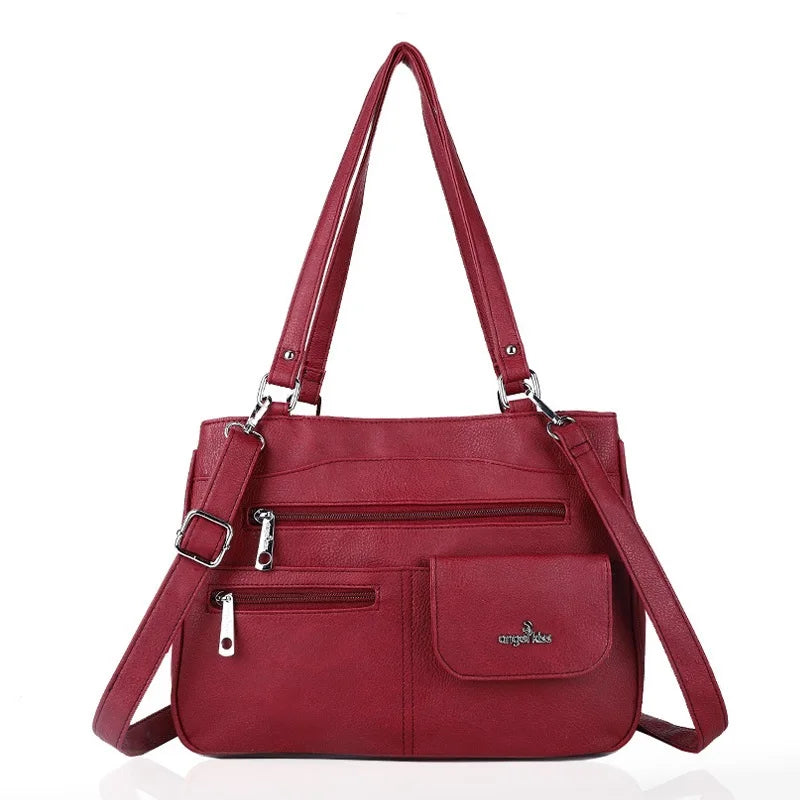 Damen-Handtasche Vintage Schultertasche mit Mehrfachfächern und große Kapazität für iPad und Smartphone