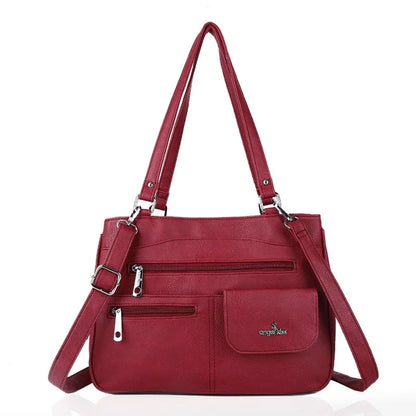 Damen-Handtasche Vintage Schultertasche mit Mehrfachfächern und große Kapazität für iPad und Smartphone