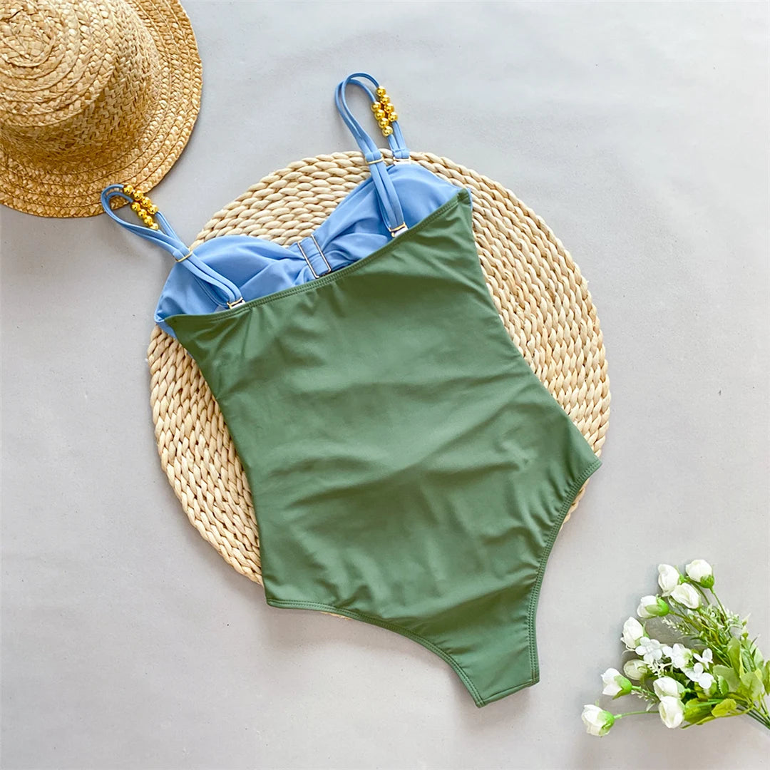 Damen Badeanzug Spleiß Cut-Out Rock gerüscht Einteiler Monokini