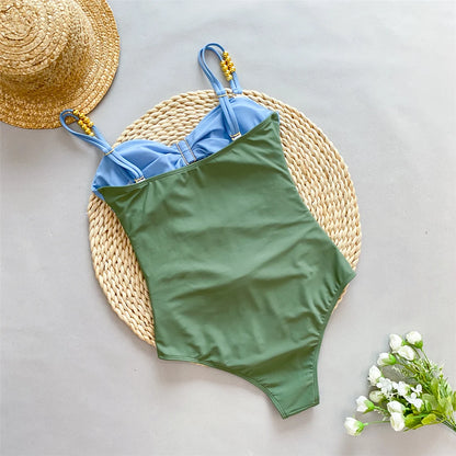 Damen Badeanzug Spleiß Cut-Out Rock gerüscht Einteiler Monokini