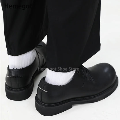 Black Round Toe Derby Shoes Heel Embroidery Large Toe Shoes Niche Casual Leather Shoes Women Leather Casual Shoes Men Unisex
