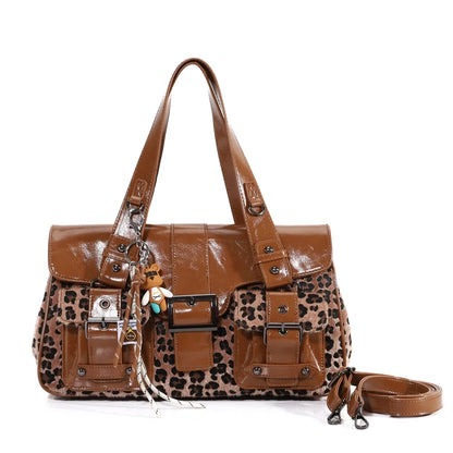 Damen-Umhängetasche aus Kunstleder Leoparddruck Bronze Crossbody-Tasche mit großem Fassungsvermögen