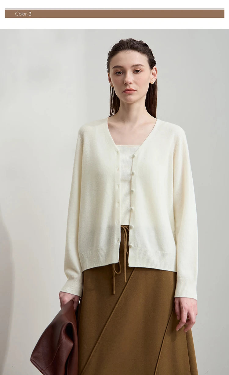 Damen-Strickjacke V-Ausschnitt Wolle lang locker Herbst-Winter