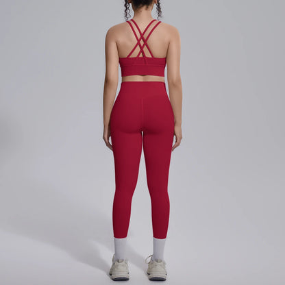 Yoga Set Für Frauen Mit Crossback Top Und Hochtaillierter Hose