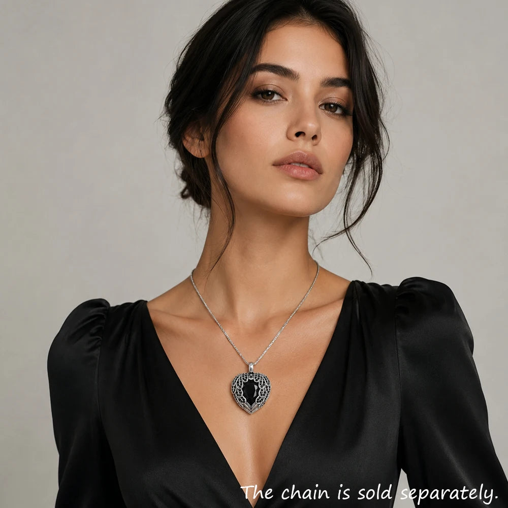 Damen-Charm-Anhänger geflügeltes Herz schwarz Glamour aus Sterlingsilber