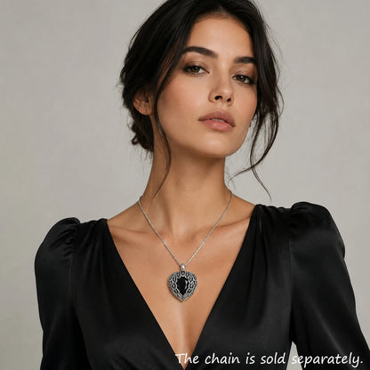 Damen-Charm-Anhänger geflügeltes Herz schwarz Glamour II aus Sterlingsilber