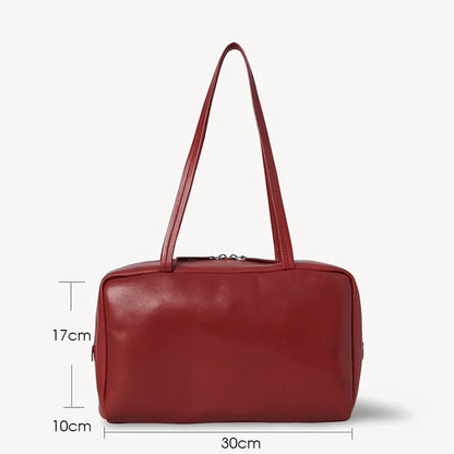 Rote Schultertasche Aus Echtem Rindsleder – Doppelreißverschluss