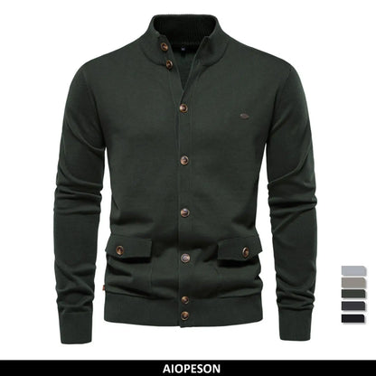 Herren Strickjacke im lässigen Stil mit Stehkragen und Knopfleiste