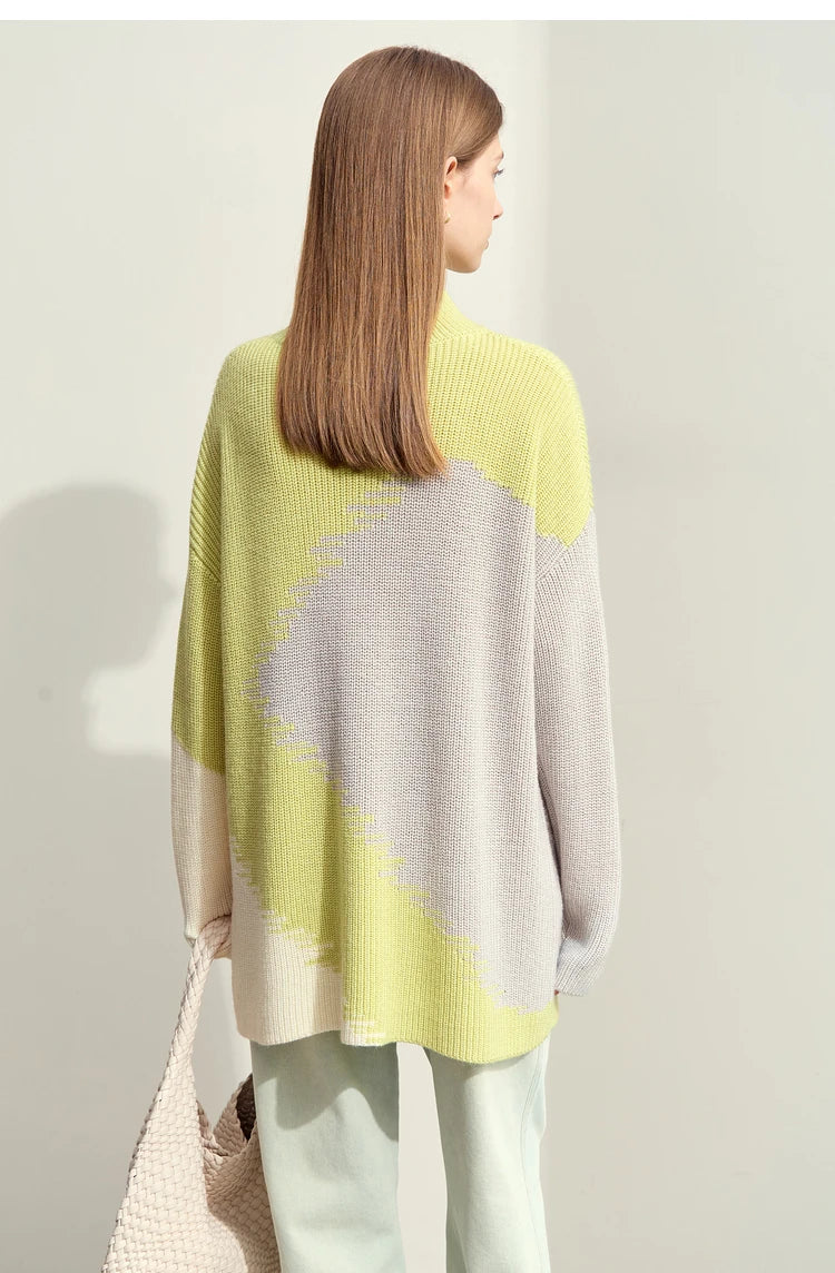 Damen-Rollkragenpullover Stickerei locker Winter Wolle-Mix