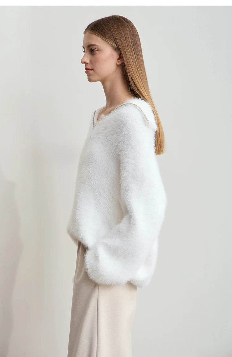 Damen-Rollkragenpullover Nerz-Imitat Reißverschluss locker dick Winter