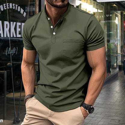Herren-Polohemd mit doppeltem Stehkragen und kurzen Ärmeln – ideal für Sport im Herbst und Winter