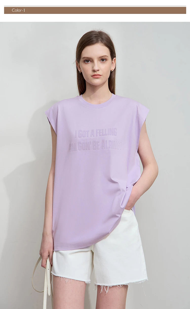 Damen T-Shirt aus Baumwolle mit lässigem O-Ausschnitt und breiten Schultern