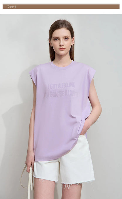 Damen T-Shirt aus Baumwolle mit lässigem O-Ausschnitt und breiten Schultern