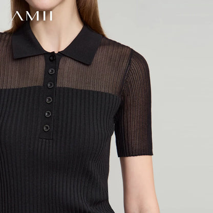 Damen Strickoberteil mit Revers und halber Knopfleiste für den Sommer