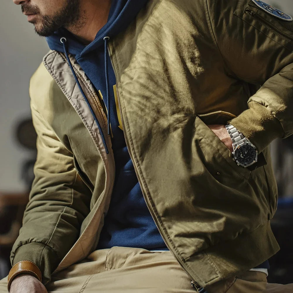 Herren Fliegerjacke Maden Reversible Baseballkragen Herbst Winter Verdickte Mäntel