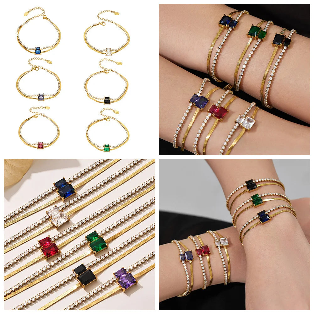 Damen-Armband Baguette-Zirkonia Doppelschicht