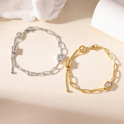 Damen-Kettenarmband mit Zirkonia rechteckig