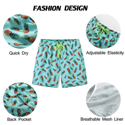 Kurze Herren-Shorts mit Print, Reißverschlusstaschen und schnelltrocknendem Material – ideal für Strand und Sport.