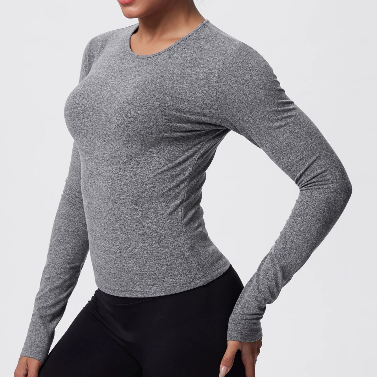 Damen-Langarmshirt aus Sportjersey, grau meliert, schmal geschnitten