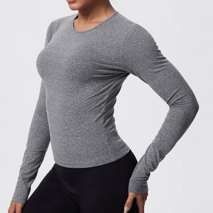 Schlankes Langarmshirt in Graumelange mit Rundhalsausschnitt