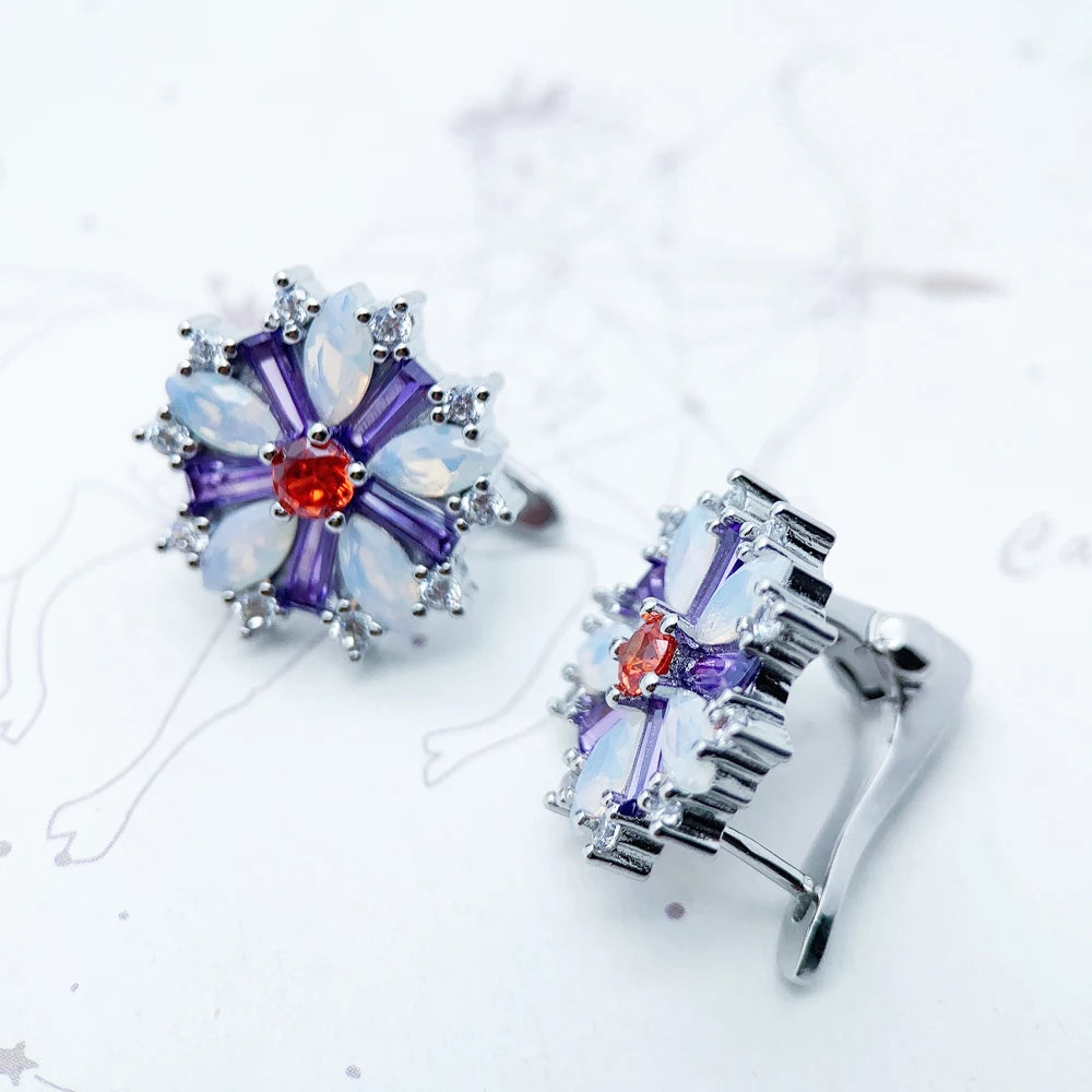 Damen-Ohrclip Blume bunt Boehmen 925 Sterlingsilber