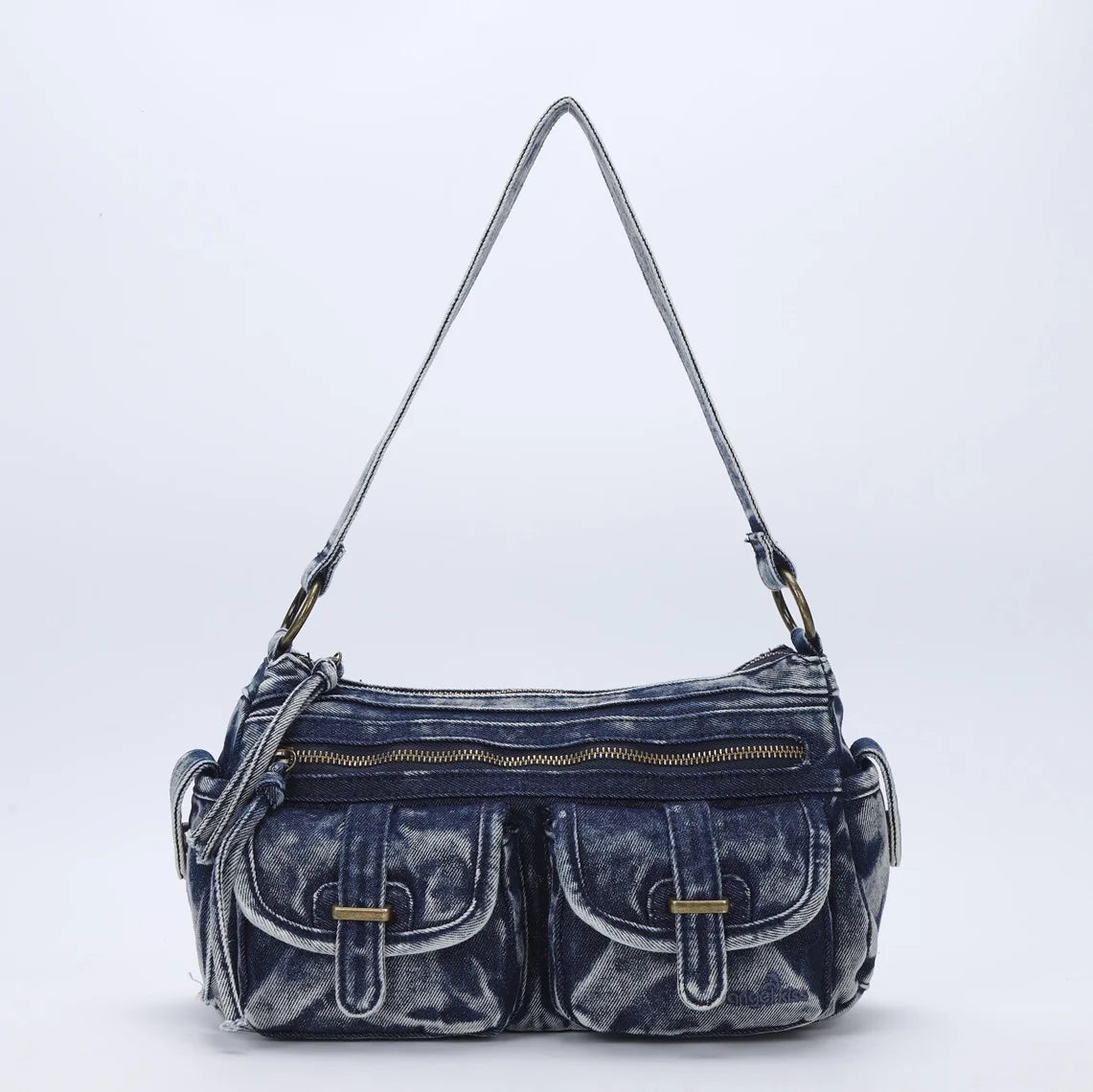 Damen-Handtasche Denim-Optik mit Top-Handle Reißverschluss und Innenfächer Alltagsbedarf